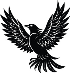 Black Silhouette of Flying Bird with Spread Wings