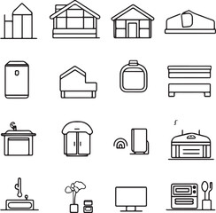 Real estate line icons black and white outline 