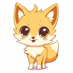 Cute cartoon fox with big eyes and fluffy tail colorful illustration for kids books and playful designs.