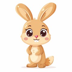 Cute cartoon bunny with big eyes and fluffy tail, cheerful expression, perfect for children's themes and decor.