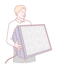 A healthcare professional holding a medical monitoring device, symbolizing patient care and technology.