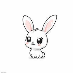Fototapeta premium Cute cartoon bunny with big eyes, soft white and pink fur, sitting on a plain background, perfect for children's decor.