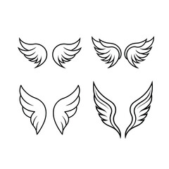 A set of angel wings line art vector illustration