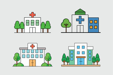 A set of hospital building vector art illustration
