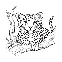 Obraz premium A vector illustration of a happy jaguar lying on a tree branch.