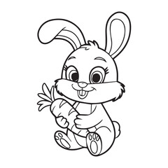 Baby Bunny Holding a Carrot coloring page vector art illustration