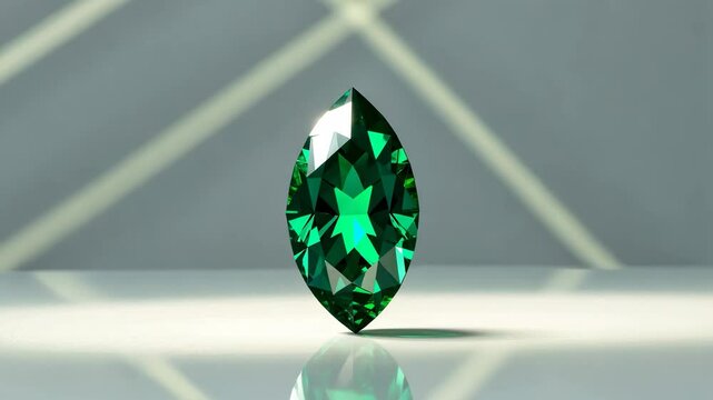 Green marquise cut emerald gemstone.