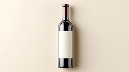 Red wine bottle with blank label on beige background, premium mockup scene for elegant product branding and wine packaging presentation
