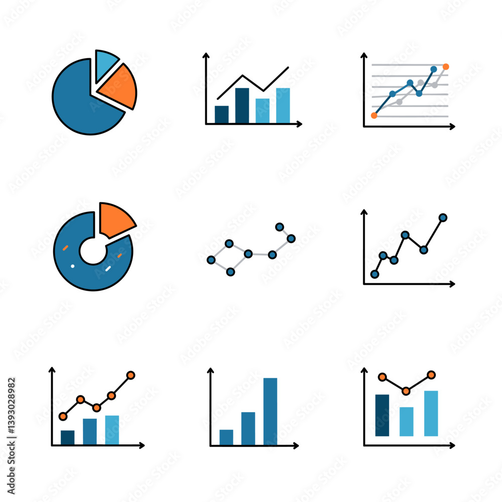 Fototapete Data Visualization: A collection of diverse charts and graphs representing a range of data sets, offering a dynamic and informative visual representation of information. 