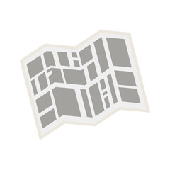 Paper map. Displays geographic features, roads, borders and landmarks.