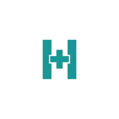 Healing Symbol: A clean and minimalist design, the image is a modern medical symbol, a teal cross superimposed upon the letter 'H'. conveying health and wellness.