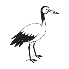 A vector illustration of a happy stork standing on one leg.