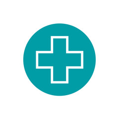 Healthcare Icon: A minimalist healthcare icon features a white plus sign encased in a serene blue circle, embodying concepts of health, wellness, and medical care.