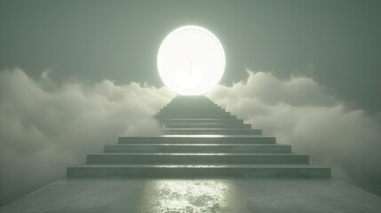 Obraz premium A stairway ascending to a celestial light in the sky