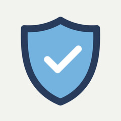 Protective Emblem: A simplified emblem of a blue shield featuring a prominent check mark, representing security, protection, and assurance.
