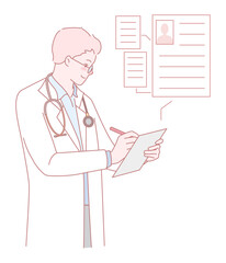 A doctor diligently taking thorough notes while carefully reviewing important patient details and medical records