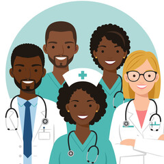 Medical Team with Smiles: A diverse and dedicated medical team stands together, ready to provide care and compassion. Radiating warmth and professionalism.