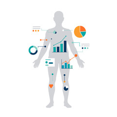 Human Body Data Visualization: A visual representation of the human body, overlaid with graphical data and infographics.