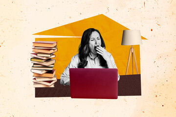 Trend artwork composite 3D photo collage design of profession business pile book aged woman teacher...