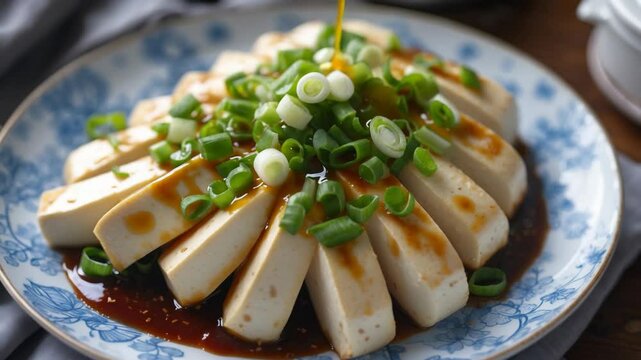 A cold accompaniment made with marinated dried beans. Dried tofu serves as a common food source and is present in various everyday snacks, offering a good amount of protein.