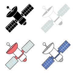 A sleek satellite orbiting Earth, showcasing technological advancement in vibrant color variations, simple line art style.