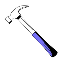 A sturdy claw hammer ready for action, a symbol of construction and DIY projects, with a sleek purple and black handle.