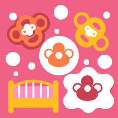 Sweet dreams fill a playful nursery with cheerful, cartoonish animals floating amidst soft pink bubbles and a cozy yellow crib.