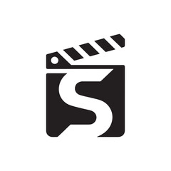 Movie clapperboard icon, minimalist design, black and white