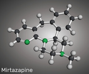 Mirtazapine  molecule. Tetracyclic antidepressant. Molecular model. 3D rendering