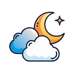 crescent moon and cloud colored icon isolated on transparent background 
