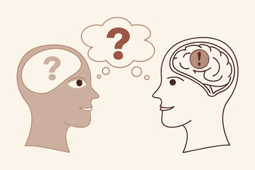 Perception process to interpret information, thought or opinion depend on personality or perspective, difference bias or illusion concept, human head looking at object with difference perception.