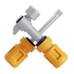 3D illustration of screwdriver and hammer for construction tool