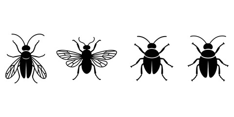 Cool insect silhouette set designs, Popular insects silhouette icons isolated on white background, Insect silhouette vector set isolated on white background, A set of insects silhouettes for flat.