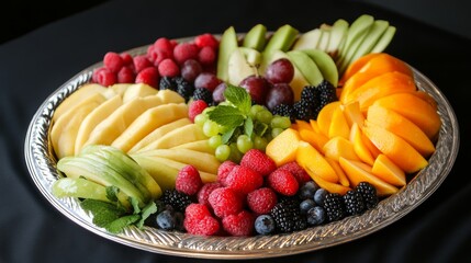 A fresh fruit platter with vibrant colors, healthy, and appetizing 