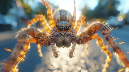 Fototapeta premium Closeup photo of an arthropod spider on a road in macro photography