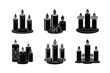 decorative candle set vector art silhouette