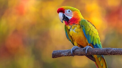 Naklejka premium Vibrant Tropical Macaw Perched on a Branch in Detailed Watercolor Style
