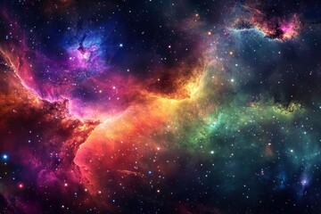 Obraz premium Vibrant nebulae, swirling cosmic clouds, and scattered stars. Vast expanse of colorful nebulae across the cosmos