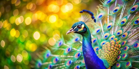Fototapeta premium Stunning Peacock in Full Display Vibrant Feathers and Natures Artistry Capture the Majestic Beauty of a Bird of