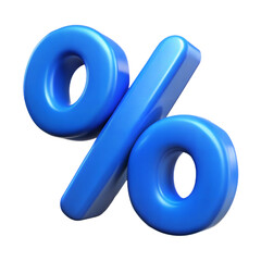 3d blue percent sign isolated on transparent background.