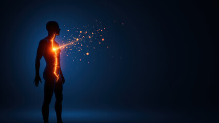Fototapeta premium Vagus Nerve Stimulation, a medical procedure represented with an abstract illustration of a figure emanating energy or sparks from its chest.
