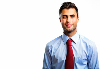 Portrait of a smiling businessman wearing shirt and tie on white background