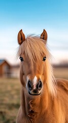 Icelandic horse portrait, farm background