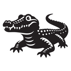 Fototapeta premium Crocodile silhouette black and white vector icon