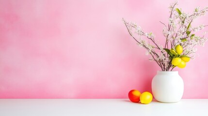 Obraz premium Spring floral arrangement on a pastel pink background