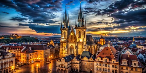 Fototapeta premium Prague Cathedral Under the Spell of Night A Majestic Architectural Masterpiece Captured in Stunning Night Photography