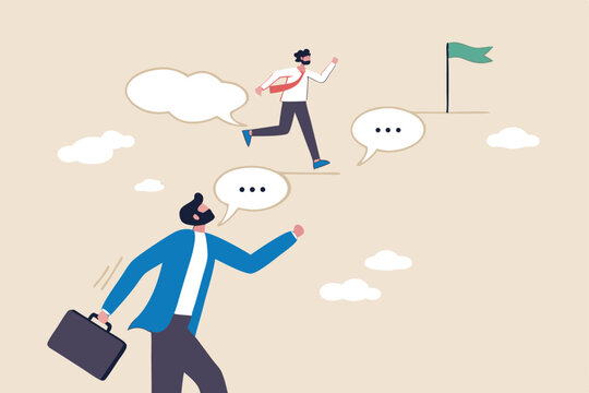 Advice or effective feedback to motivate to success, comment, opinion for career improvement, help or communication to support employee concept, businessman jump on speech bubble advice to success.