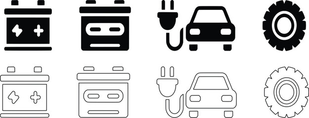 Electric Vehicle Components Collection Auto Spare Parts And Car Charging Icons
