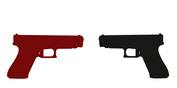 Vector Illustration Set of Glock Handguns sillhouette in Different Styles, this set ideal for educational, infographic, or creative design purposes
