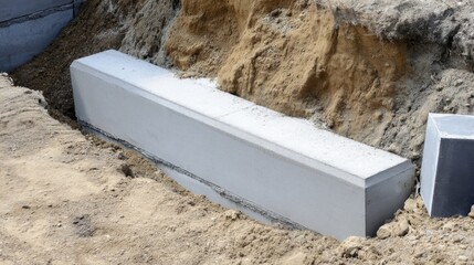 Concrete foundation block placed in a construction site for stability